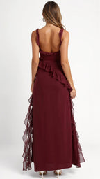 Julia | Women's Ruffled Maxi Dress, Front Slit Evening Dress | Animated Apparel