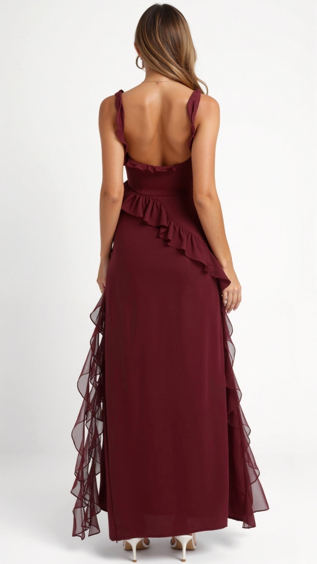 Julia | Women's Ruffled Maxi Dress, Front Slit Evening Dress | Animated Apparel