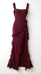Julia | Women's Ruffled Maxi Dress, Front Slit Evening Dress | Animated Apparel