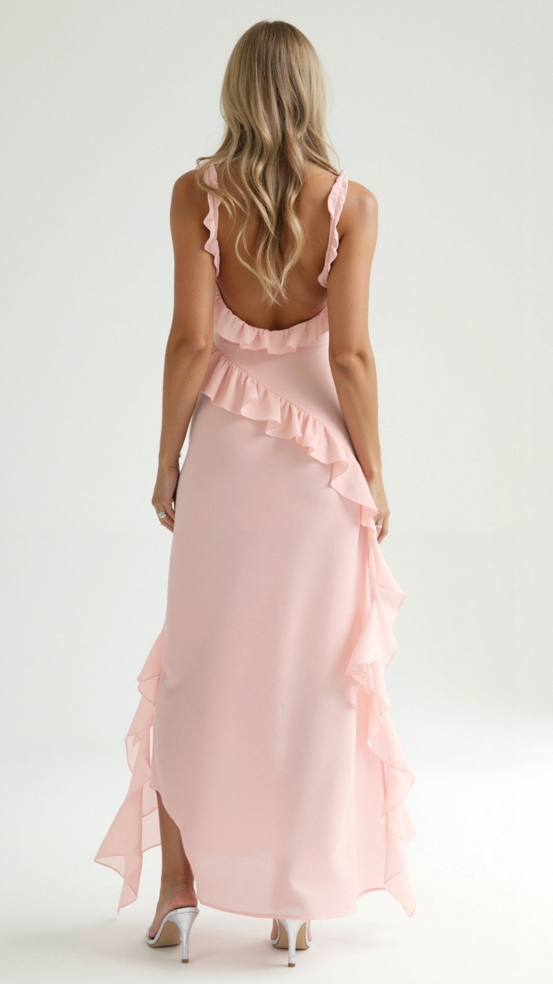 Julia | Women's Ruffled Maxi Dress, Front Slit Evening Dress | Animated Apparel