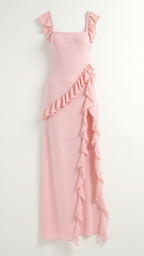 Julia | Women's Ruffled Maxi Dress, Front Slit Evening Dress | Animated Apparel