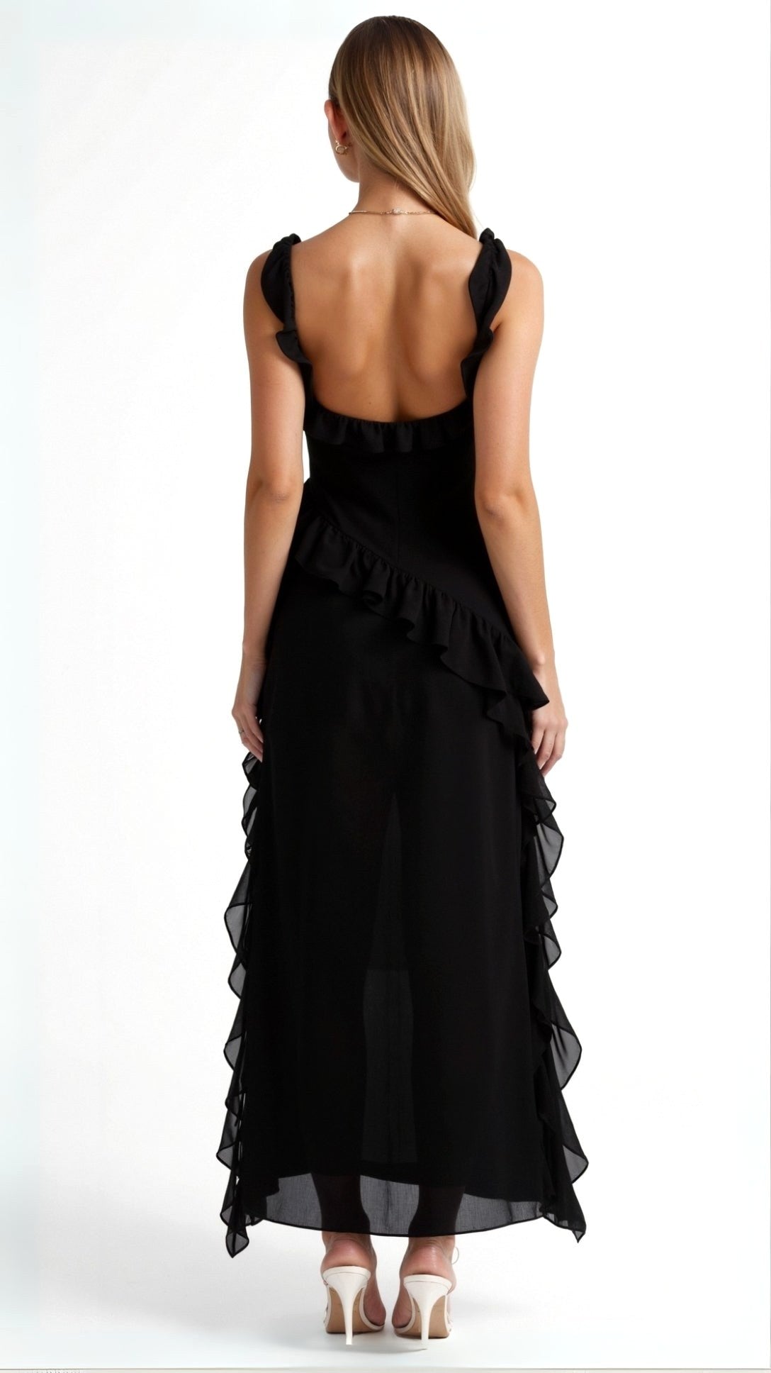 Julia | Women's Ruffled Maxi Dress, Front Slit Evening Dress | Animated Apparel