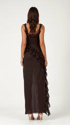 Julia | Women's Ruffled Maxi Dress, Front Slit Evening Dress | Animated Apparel