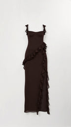 Julia | Women's Ruffled Maxi Dress, Front Slit Evening Dress | Animated Apparel