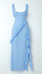 Julia | Women's Ruffled Maxi Dress, Front Slit Evening Dress | Animated Apparel
