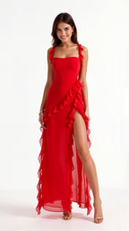 Julia | Women's Ruffled Maxi Dress, Front Slit Evening Dress | Animated Apparel