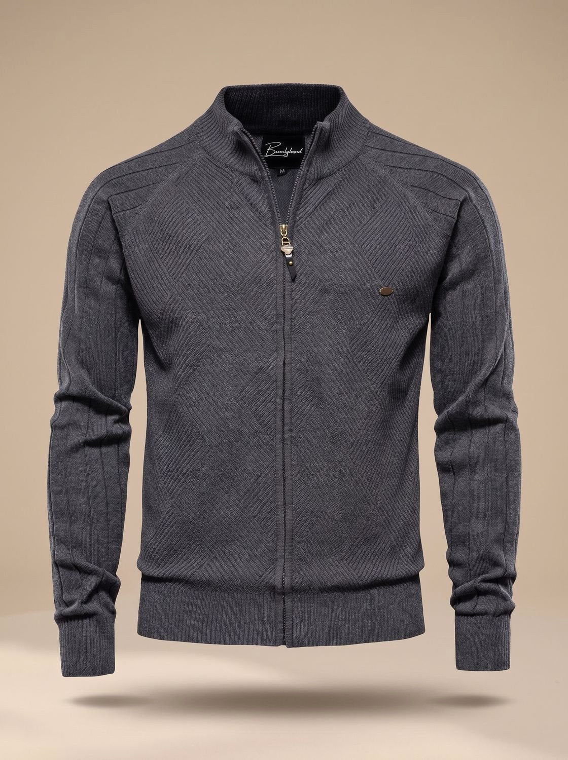 Rowan | Men's Fitted Knit Gilet with Full-Length Zip, Quilted Texture Gilet | Animated Apparel | Gray