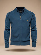 Rowan | Men's Fitted Knit Gilet with Full-Length Zip, Quilted Texture Gilet | Animated Apparel | Blue