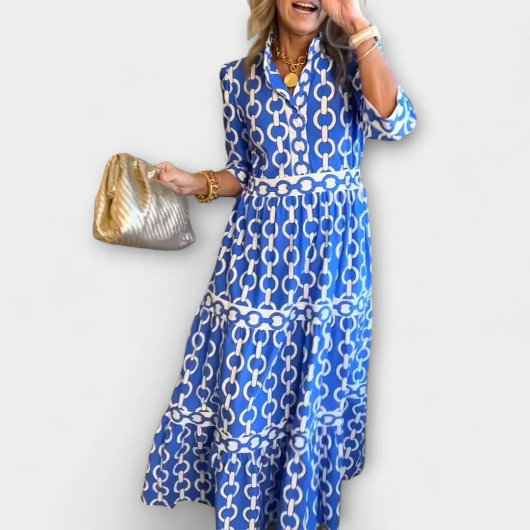 Juliana | Women's Chain Print Midi Dress - Blue