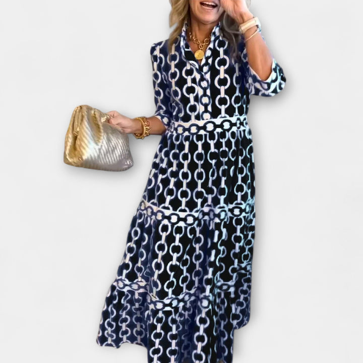 Juliana | Women's Chain Print Midi Dress - Black