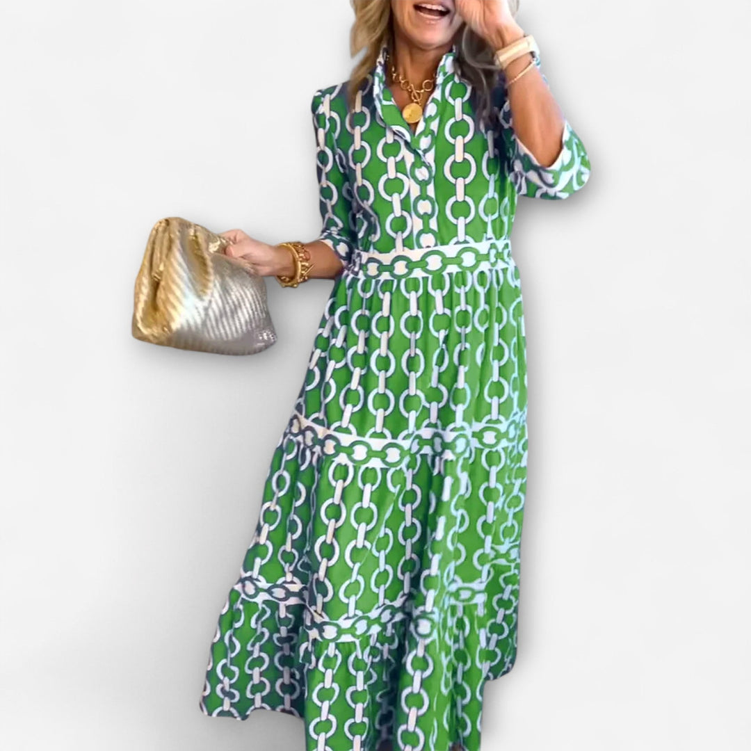 Juliana | Women's Chain Print Midi Dress - Green