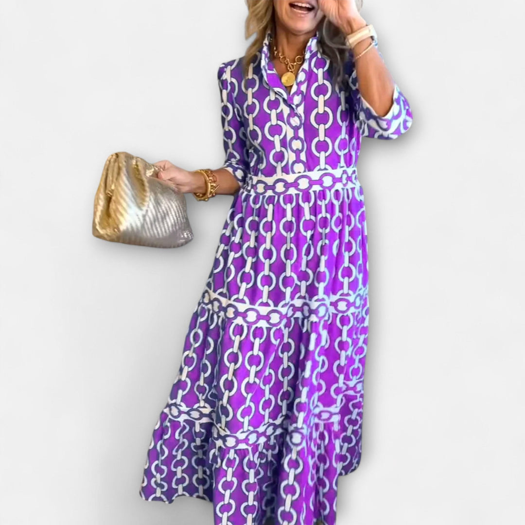 Juliana | Women's Chain Print Midi Dress - Purple