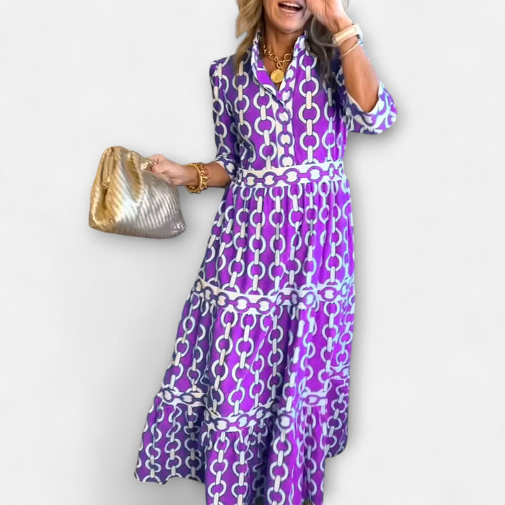 Juliana | Women's Chain Print Midi Dress - Purple