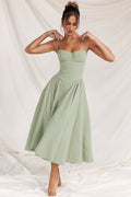 Juliette | Women's Corset Midi Dress with Adjustable Straps - LightGreen
