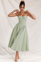 Juliette | Women's Corset Midi Dress with Adjustable Straps - LightGreen