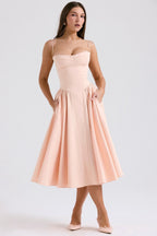 Juliette | Women's Corset Midi Dress with Adjustable Straps - LightPink