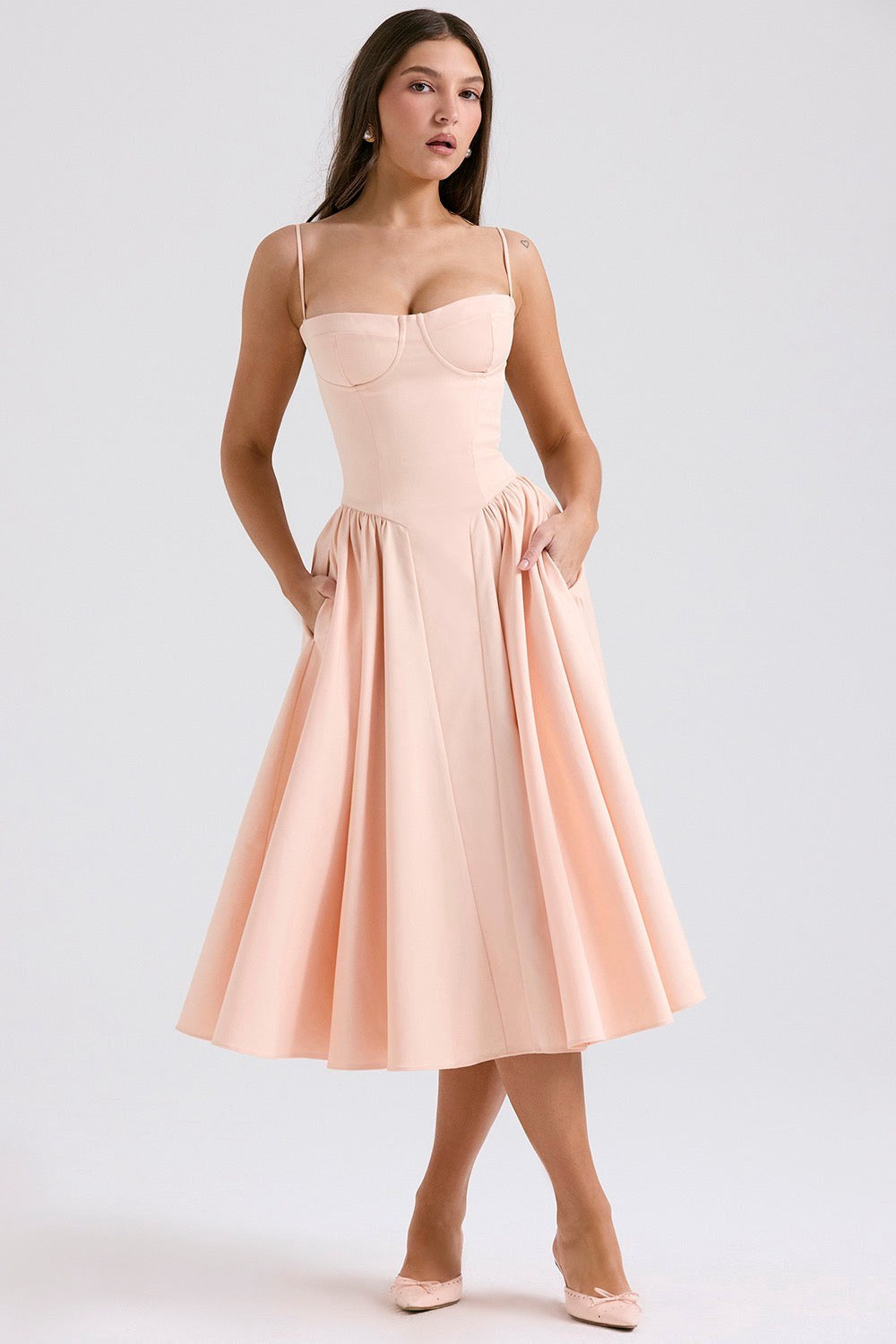 Juliette | Women's Corset Midi Dress with Adjustable Straps - LightPink