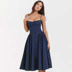 Juliette | Women's Corset Midi Dress with Adjustable Straps - Red