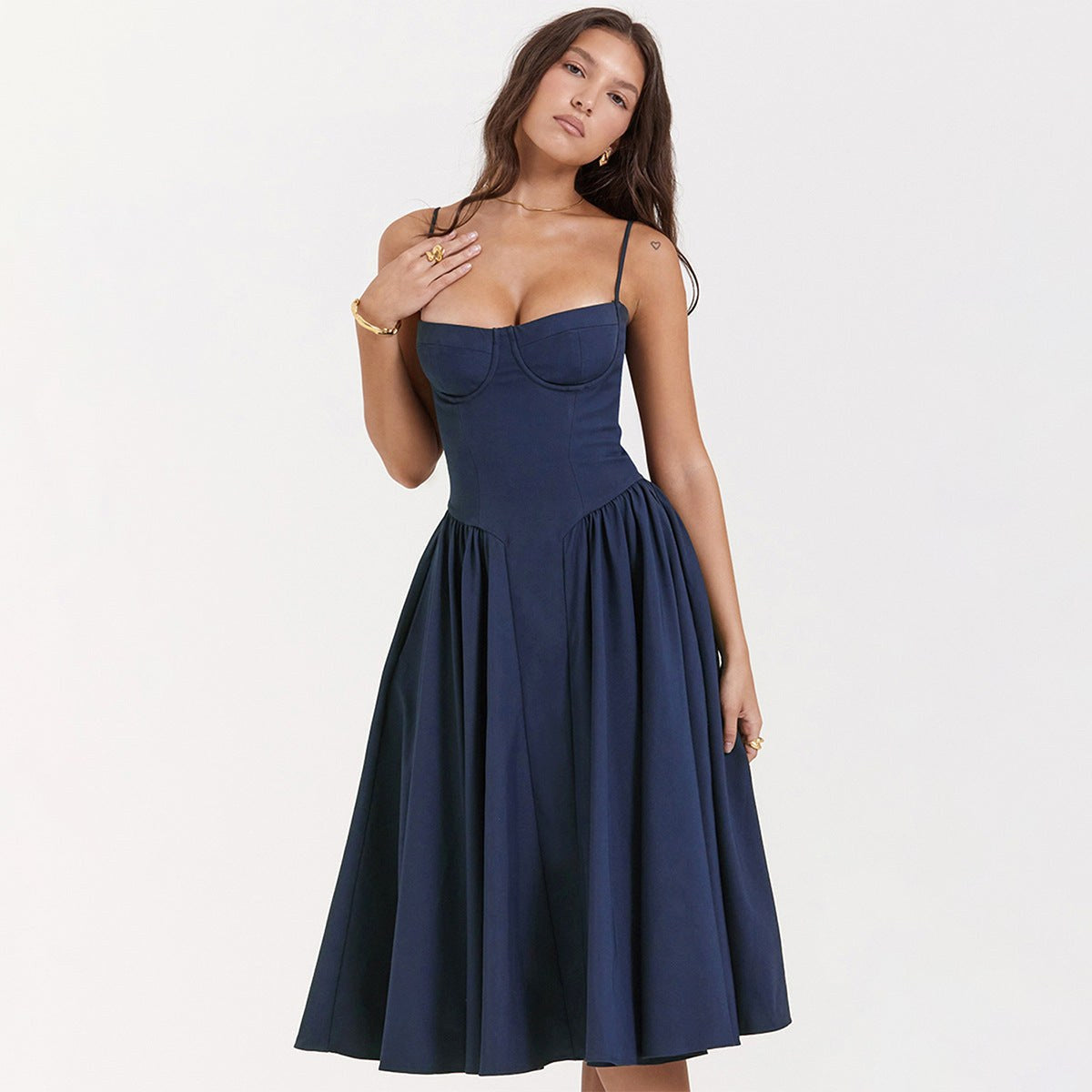 Juliette | Women's Corset Midi Dress with Adjustable Straps - Red