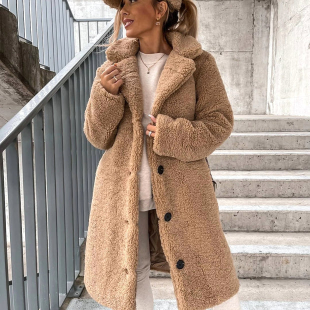 Juliette | Women's Oversized Teddy Long Coat, Soft Texture Autumn Coat | Animated Apparel | Beige