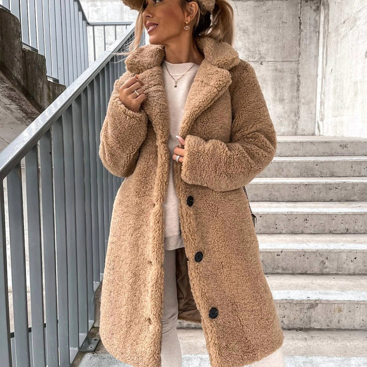 Juliette | Women's Oversized Teddy Long Coat, Soft Texture Autumn Coat | Animated Apparel | Beige