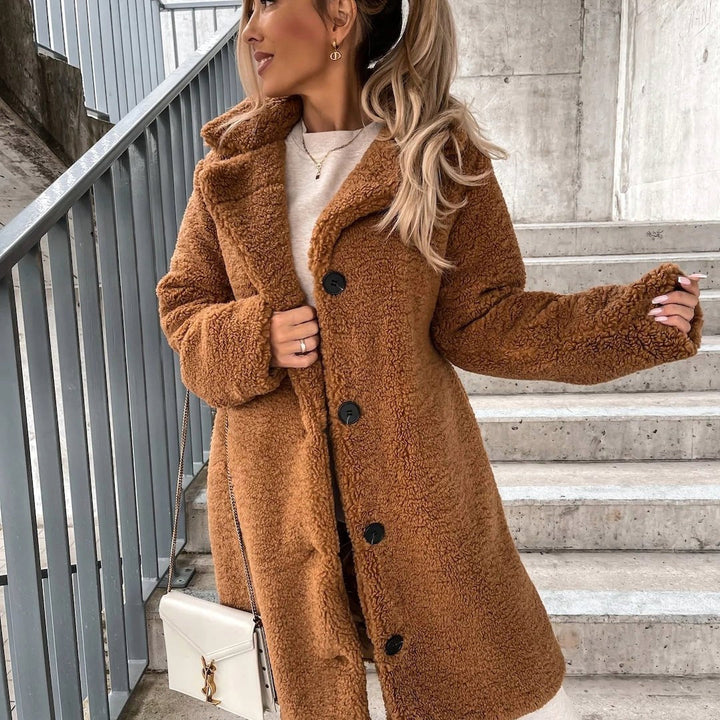 Juliette | Women's Oversized Teddy Long Coat, Soft Texture Autumn Coat | Animated Apparel | Brown