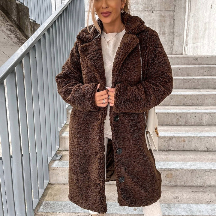 Juliette | Women's Oversized Teddy Long Coat, Soft Texture Autumn Coat | Animated Apparel | Dark Brown