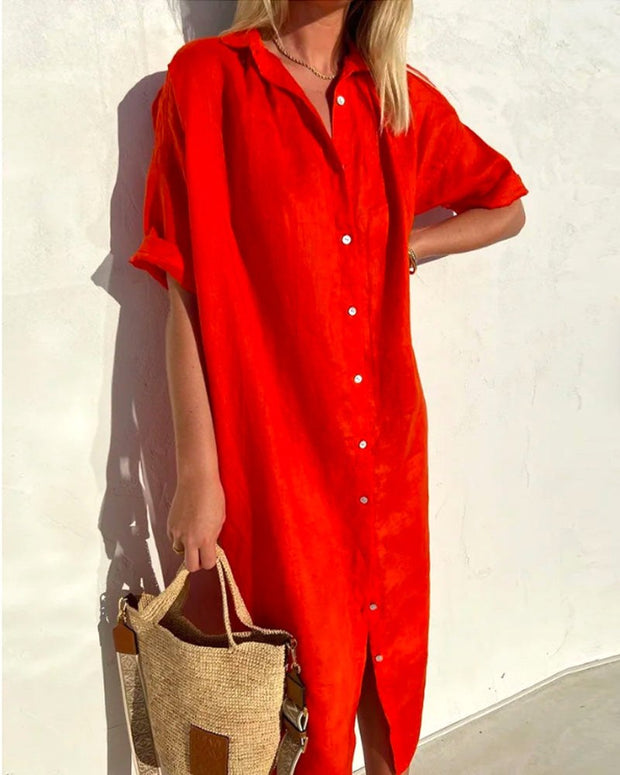 Junia | Women's Midi Shirt Dress - Red