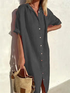 Junia | Women's Midi Shirt Dress - Dark Grey