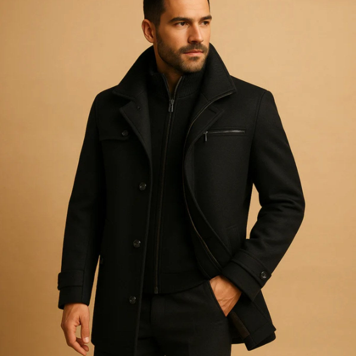 Justin | Men's Insulated Winter Coat with Adjustable Cuff, Warm Autumn Coat | Animated Apparel | Black