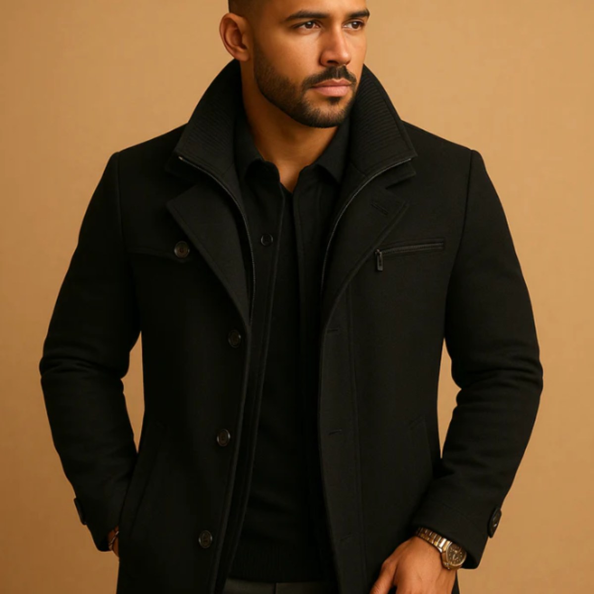 Justin | Men's Insulated Winter Coat with Adjustable Cuff, Warm Autumn Coat | Animated Apparel | Brown