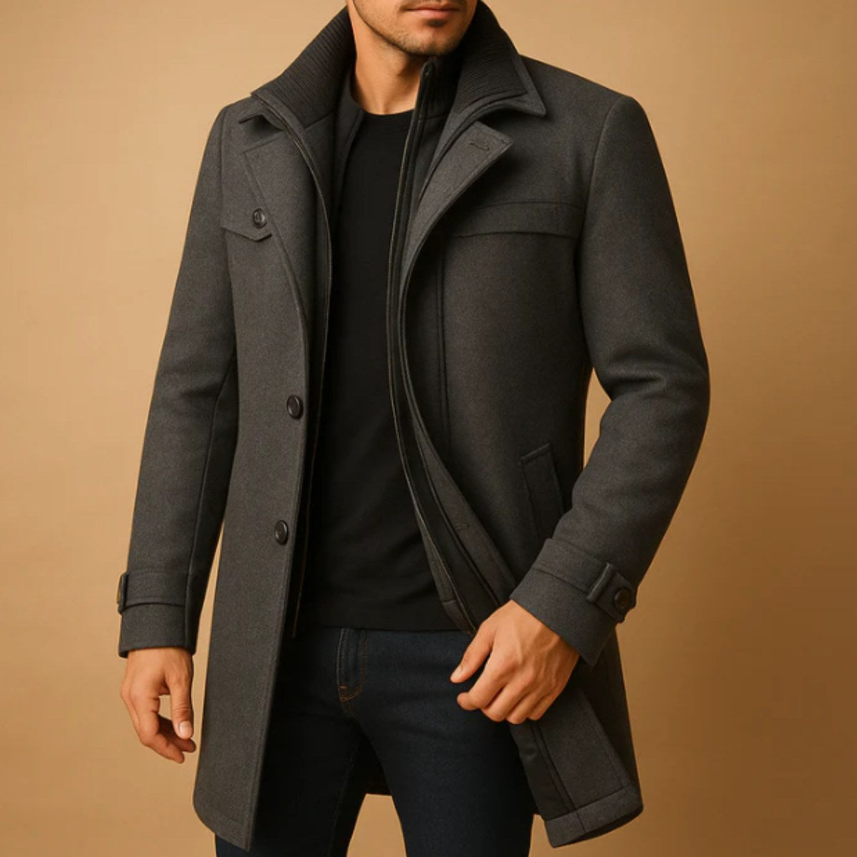 Justin | Men's Insulated Winter Coat with Adjustable Cuff, Warm Autumn Coat | Animated Apparel | Burgundy