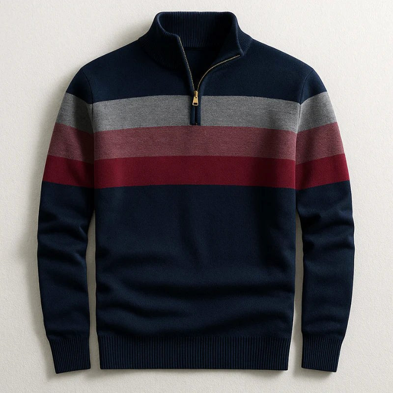 Justin | Men's Striped Cotton Jumper, Crew Neck Pullover | Animated Apparel | Navy
