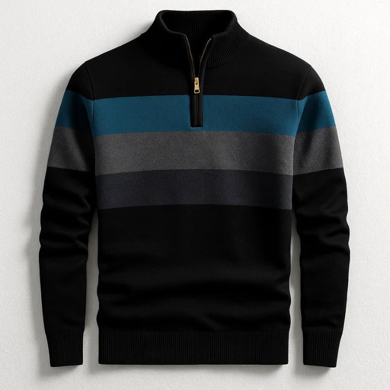 Justin | Men's Striped Cotton Jumper, Crew Neck Pullover | Animated Apparel | Black