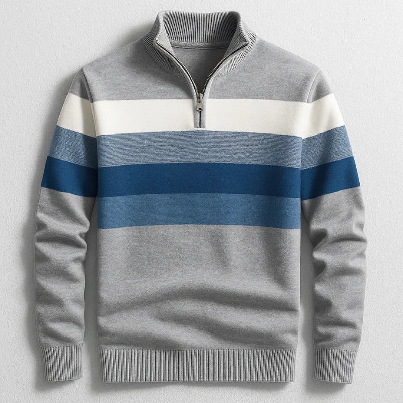 Justin | Men's Striped Cotton Jumper, Crew Neck Pullover | Animated Apparel | Grey