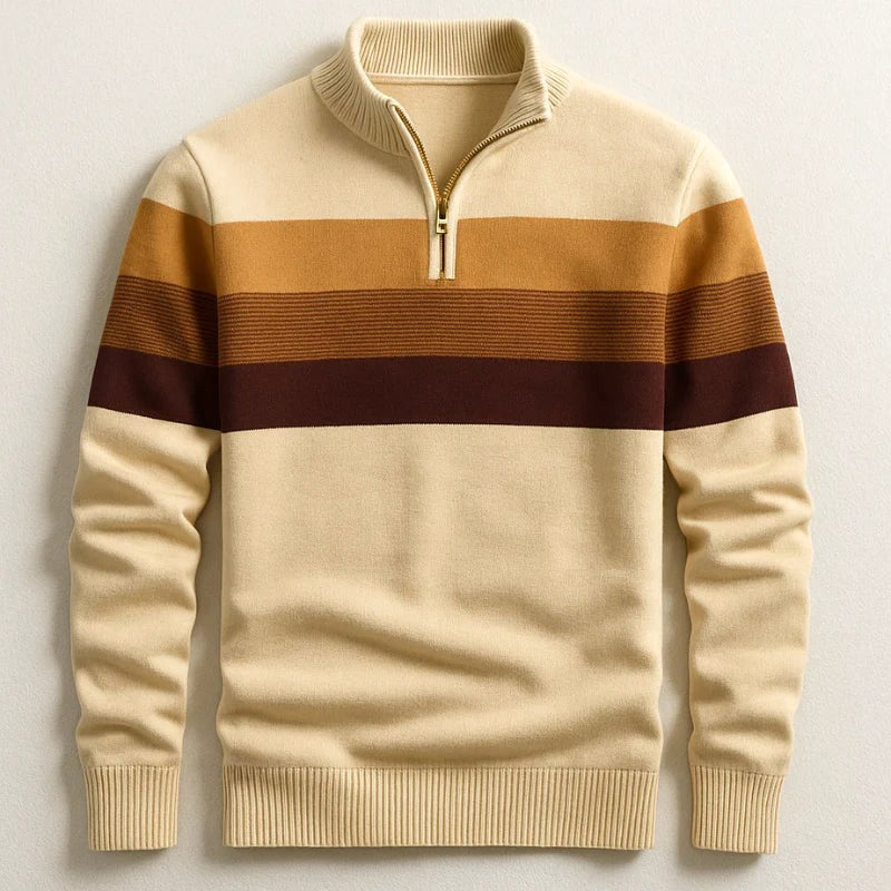 Justin | Men's Striped Cotton Jumper, Crew Neck Pullover | Animated Apparel | Brown