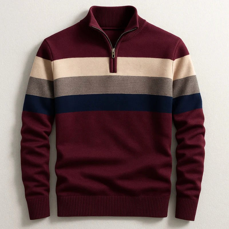 Justin | Men's Striped Cotton Jumper, Crew Neck Pullover | Animated Apparel | Maroon