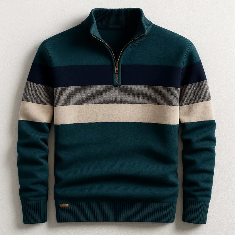 Justin | Men's Striped Cotton Jumper, Crew Neck Pullover | Animated Apparel | Green