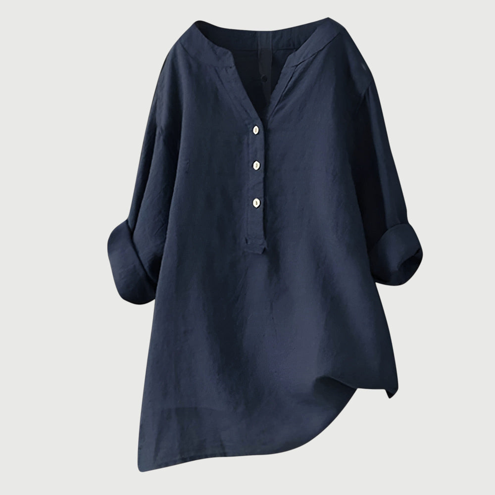Karla | Women's Relaxed Button Tunic - Navy Blue