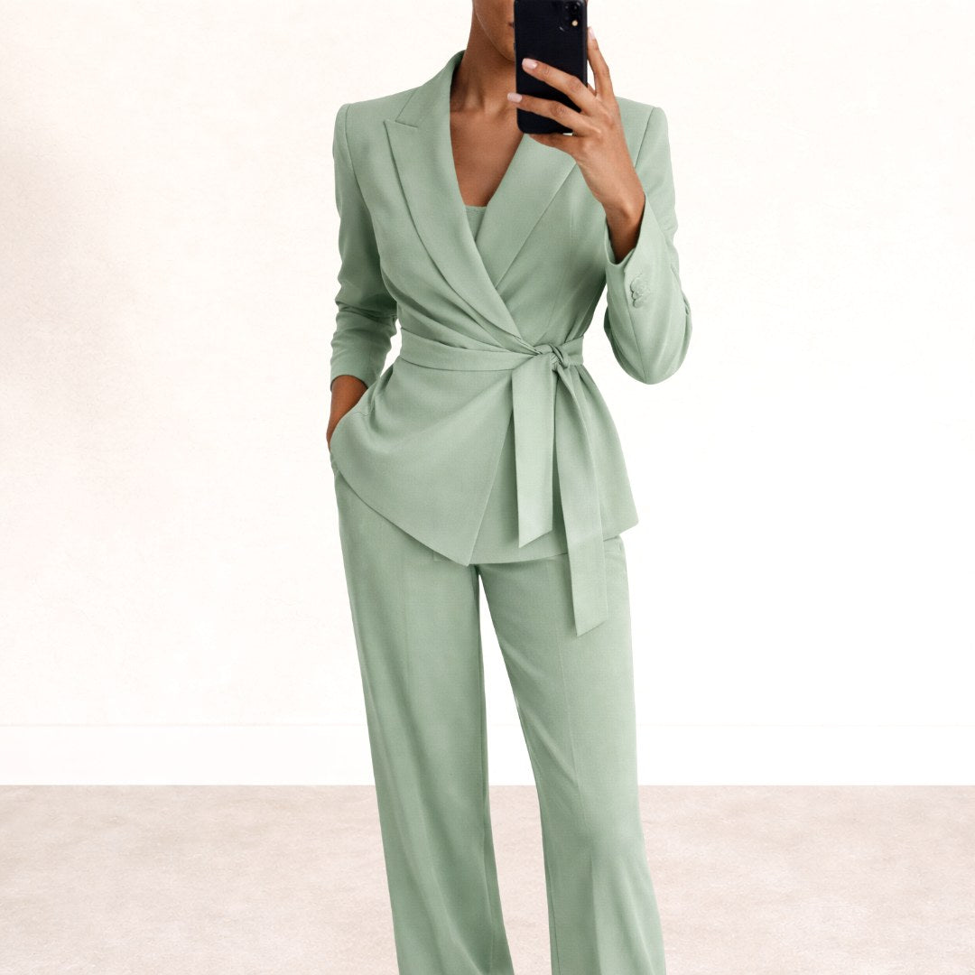 Katarzyna | Women's Tie-Waist Blazer with Wide-Leg Trousers, Two-Piece Suit | Animated Apparel