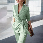 Katarzyna | Women's Tie-Waist Blazer with Wide-Leg Trousers, Two-Piece Suit | Animated Apparel