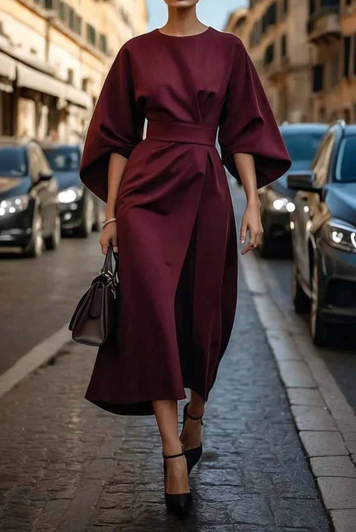 Keira | Women's Flowing Sleeve Elegant Midi Dress - Burgundy