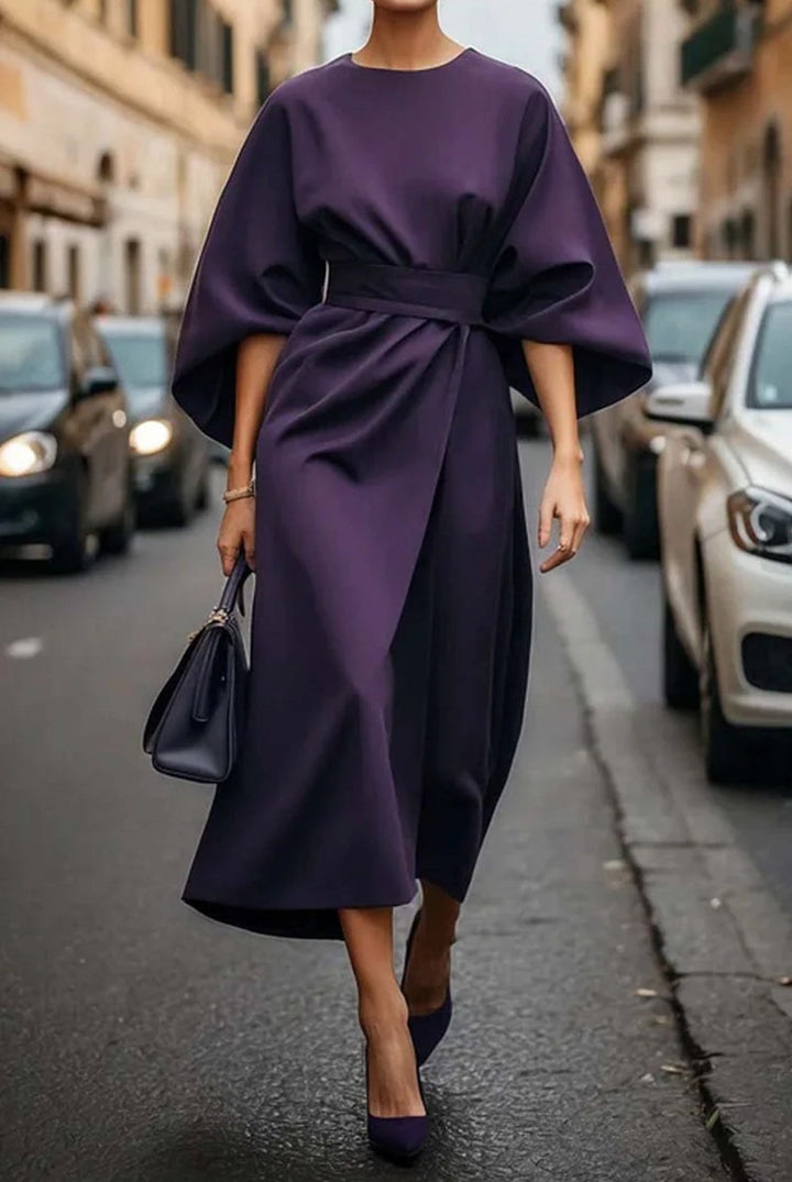 Keira | Women's Flowing Sleeve Elegant Midi Dress - Violet