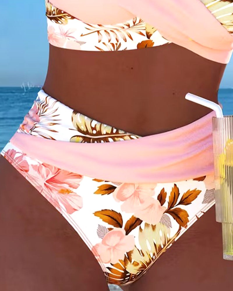 Kelsey | Women's Floral Contrast Split Bikini - Yellow