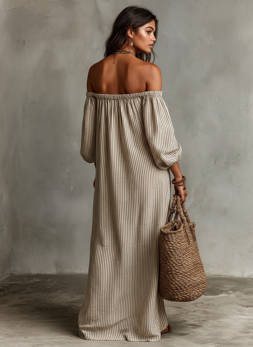 Kendall | Women's Cotton-Linen Off-Shoulder Maxi Dress - image 6