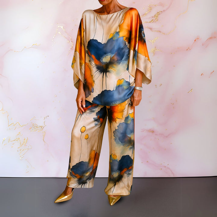 Kendall | Women's Satin Two-Piece Set - Navy Blue