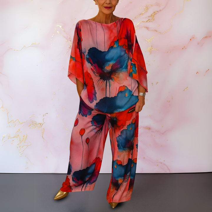 Kendall | Women's Satin Two-Piece Set - Pink Red