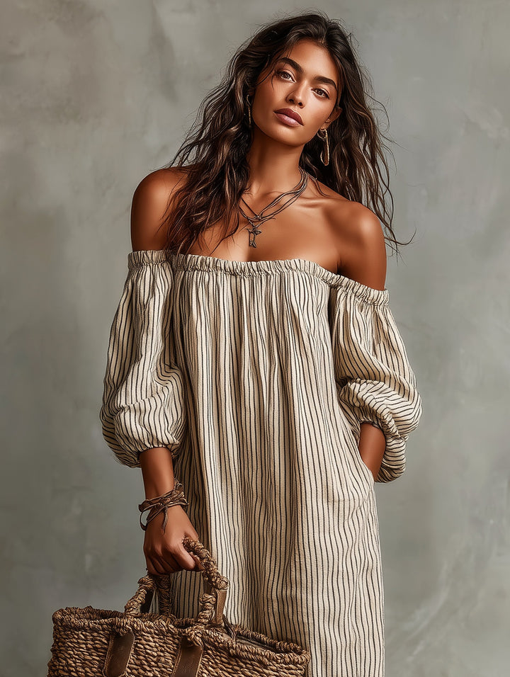 Kennedy | Women's Off-Shoulder Cotton-Linen Maxi Dress - image 3