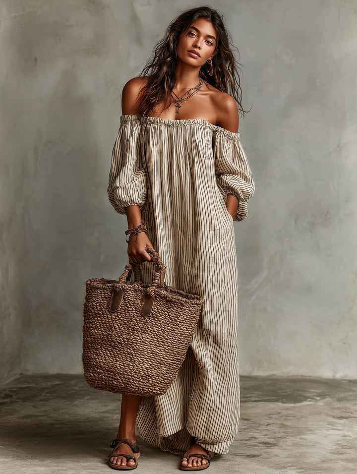 Kennedy | Women's Off-Shoulder Cotton-Linen Maxi Dress - image 5