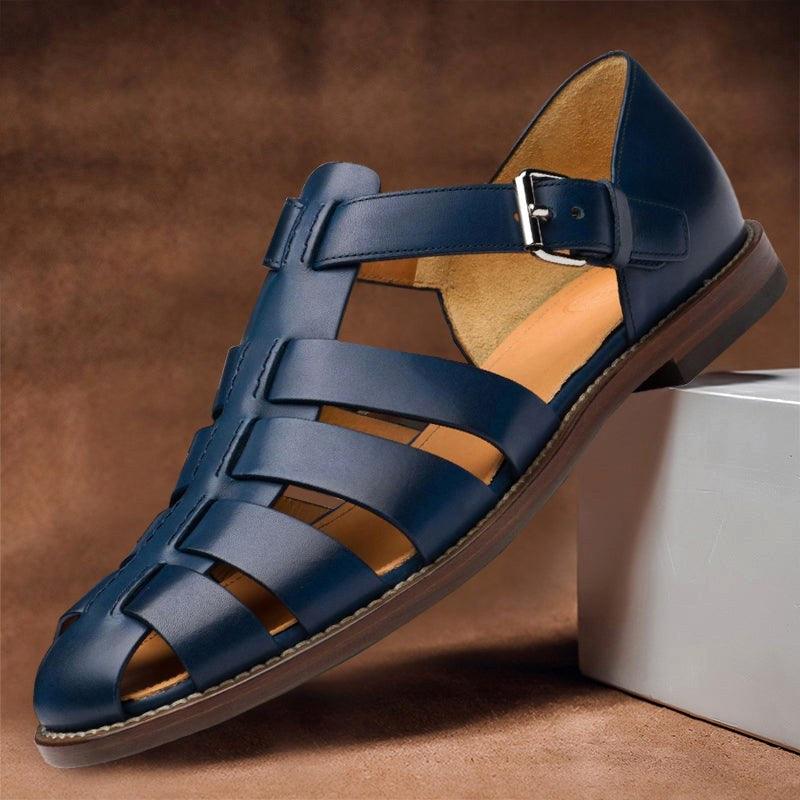 Kennedy | Women's Vegan Leather Fisherman Sandals - Blue